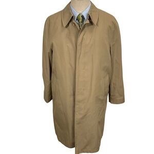 Austin Manor Rain Coat Mens 42R Tan Faux Fur Removable Lined 90s Classic VTG